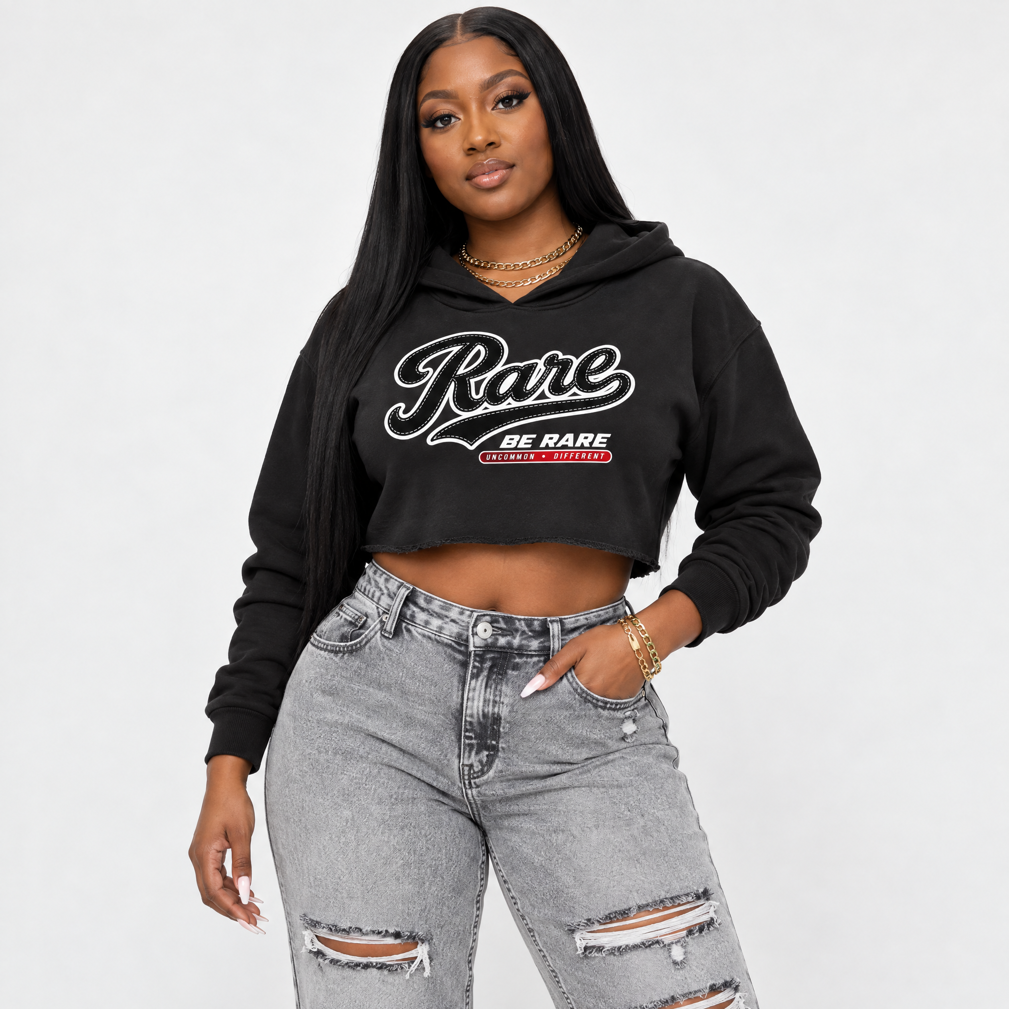 Rare Women’s Graphic Crop Tee featuring original streetwear artwork designed to match the Air Jordan 9 True Red. Black 1 Crop Tee.