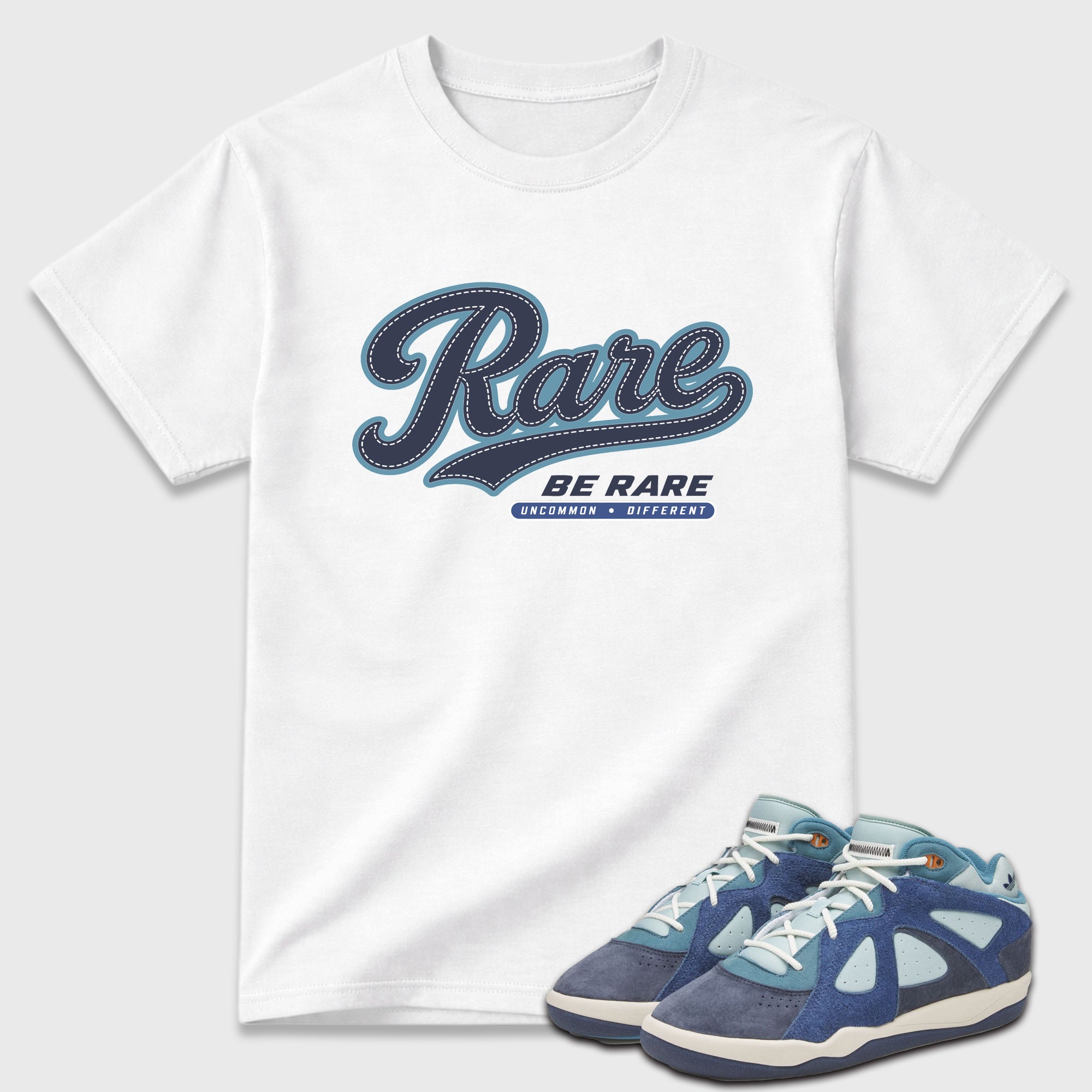 Rare Graphic T-Shirt featuring original streetwear artwork designed to match the Badbo 1.0 Night Navy. White 1 Graphic T-Shirt.