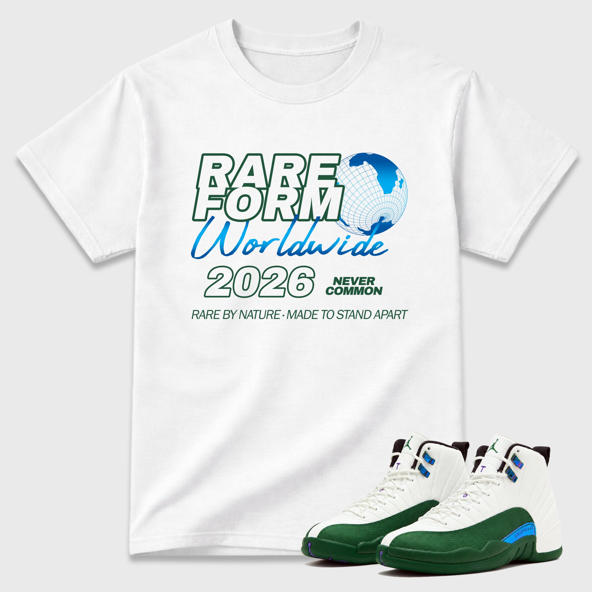 Rare Form Graphic T-Shirt featuring original streetwear artwork designed to match the Air Jordan 12 Bucks. White 1 Graphic T-Shirt.