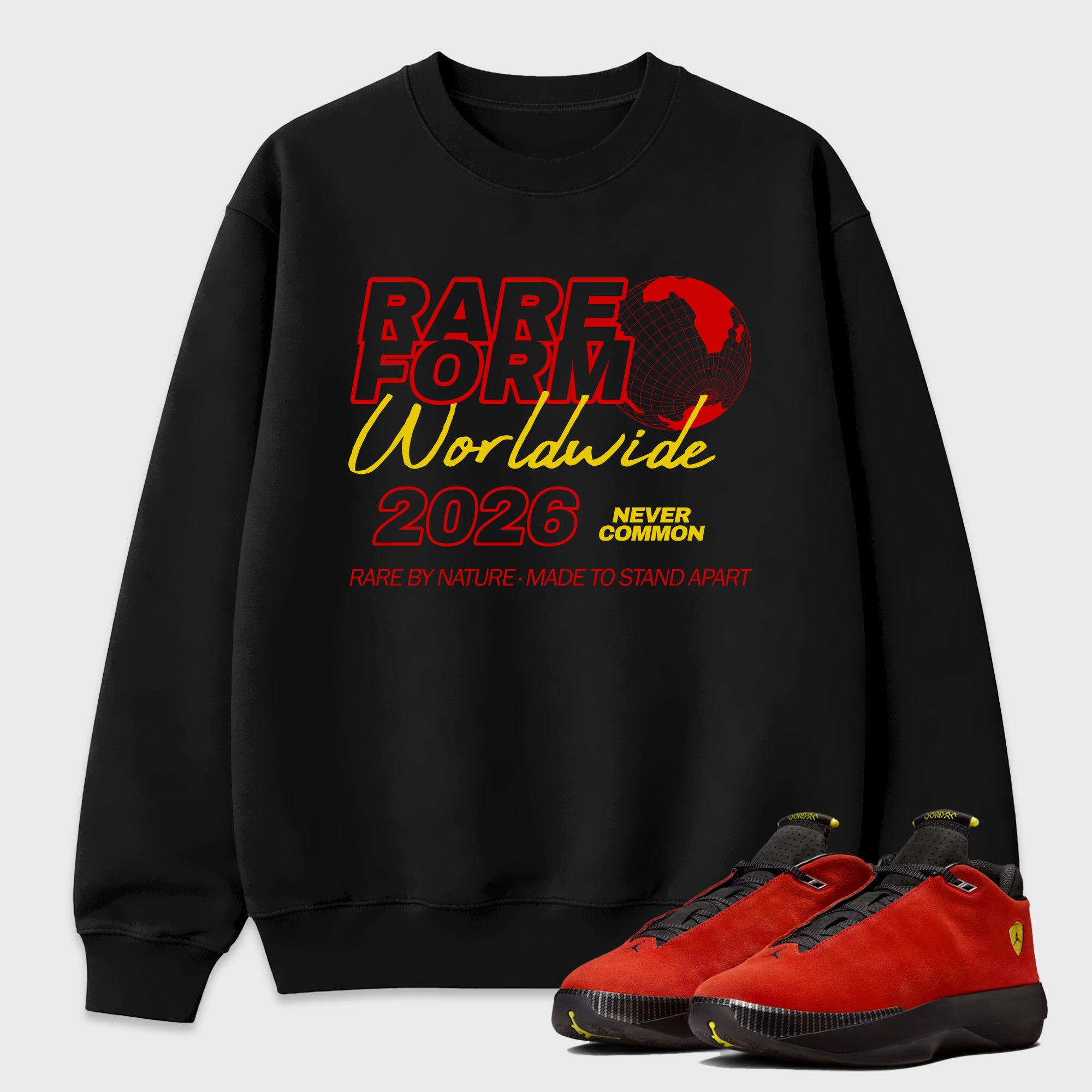 Rare Form Graphic T-Shirt featuring original streetwear artwork designed to match the Air Jordan 14 Challenge Red. Black 1 Graphic Tee.