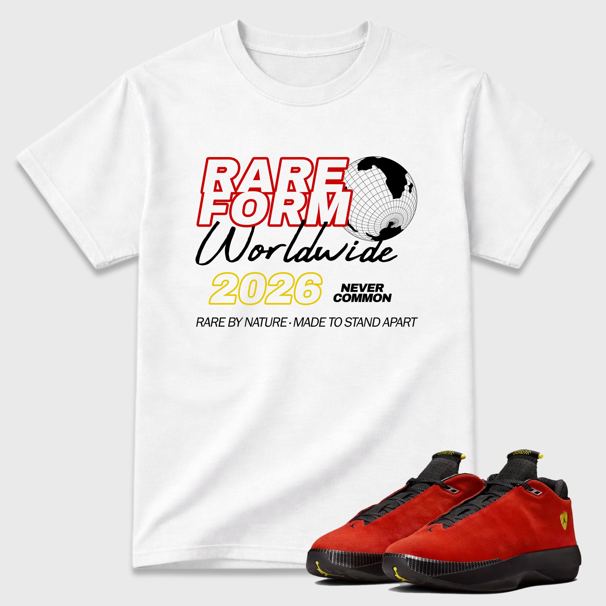 Rare Form Graphic T-Shirt featuring original streetwear artwork designed to match the Air Jordan 14 Challenge Red. White 1 Graphic T-Shirt.