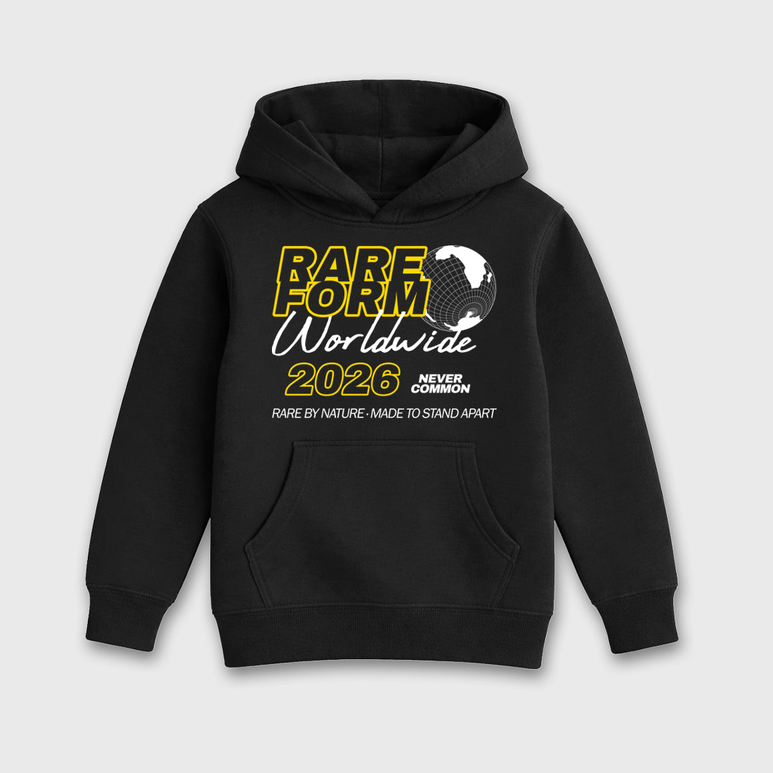 Rare Form Baby & Kids Graphic Hoodie featuring original artwork designed to match the Air Jordan 4 Tour Yellow. Black 2 Kids Graphic Sweater.