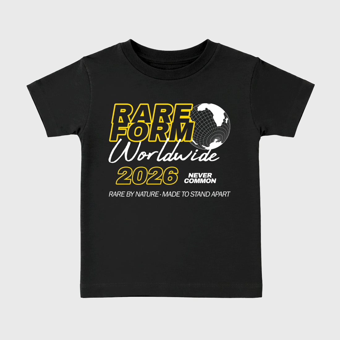 Rare Form Baby & Kids Graphic T-Shirt featuring original artwork designed to match the Air Jordan 4 Tour Yellow. Black 2 Kids Graphic Tee.