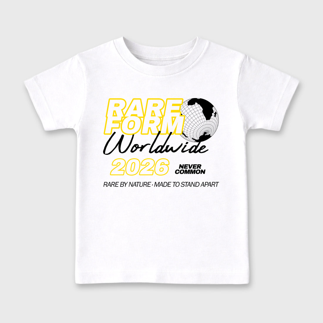 Rare Form Baby & Kids Graphic T-Shirt featuring original artwork designed to match the Air Jordan 4 Tour Yellow. White 2 Kids Graphic Tee.