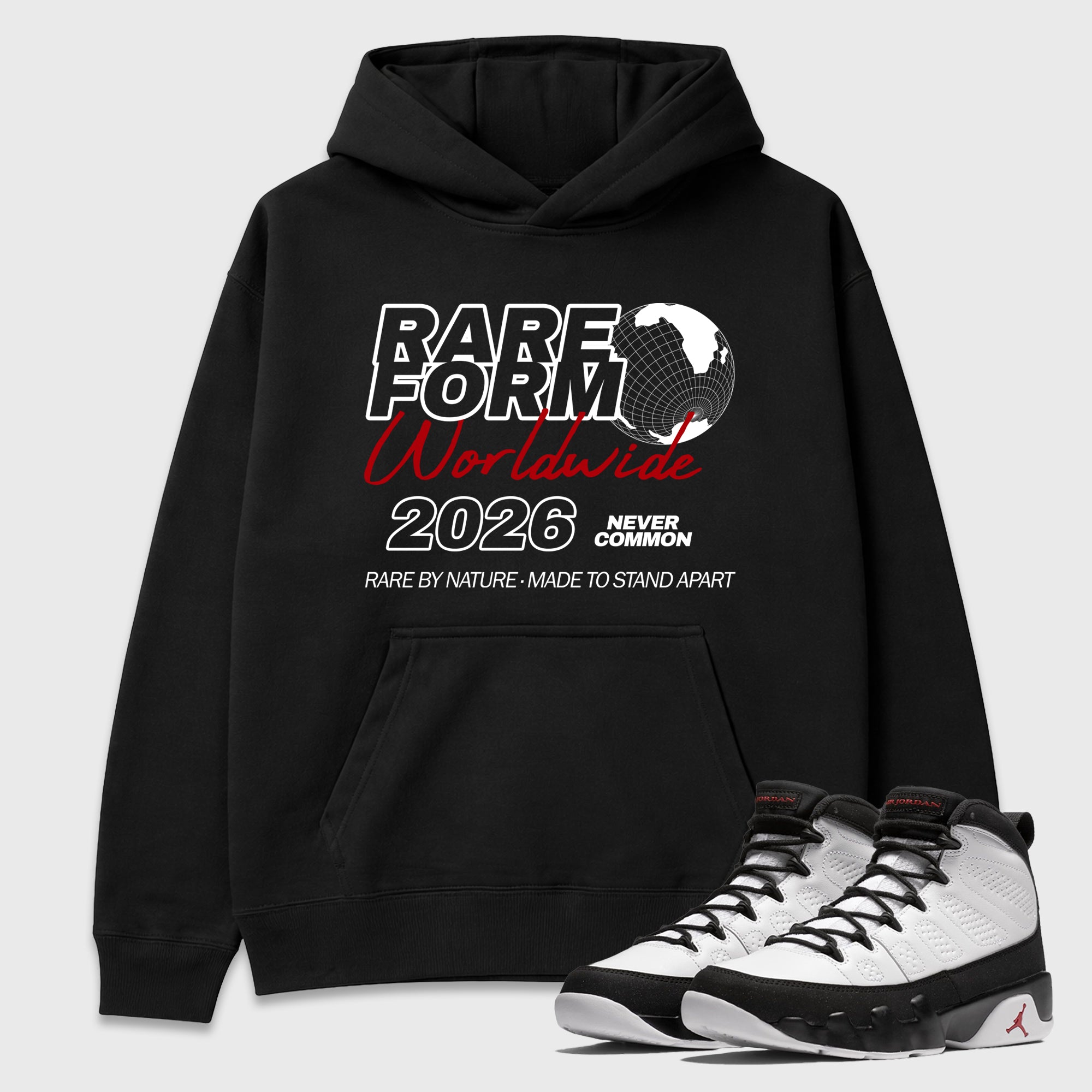 Rare Form Graphic T-Shirt featuring original streetwear artwork designed to match the Air Jordan 9 True Red. Black 1 Graphic Tee.