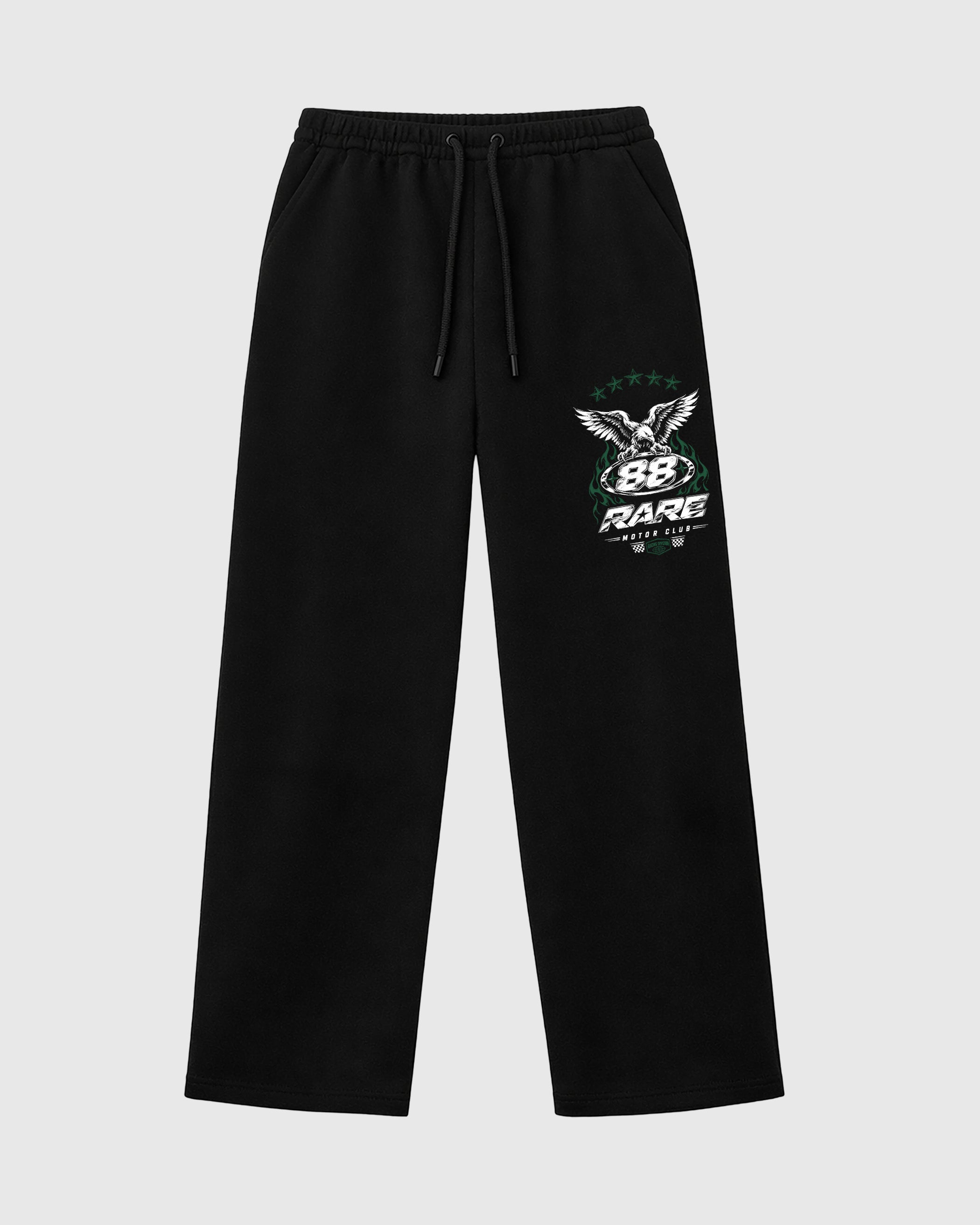 Rare Motor Club graphic wide cut sweatpants designed to match the Air Jordan 12 Retro Bucks, featuring coordinated Black 1 options for a perfect streetwear vibe.