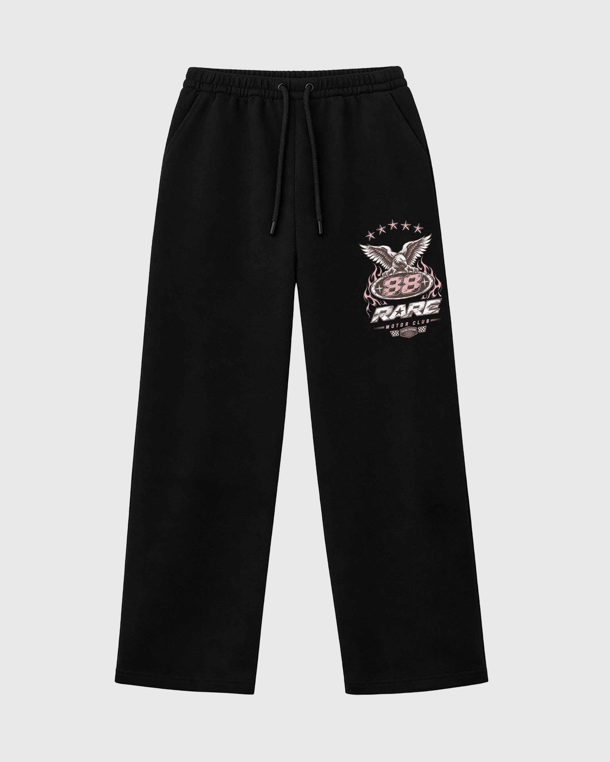 Rare Motor Club graphic wide cut sweatpants designed to match the Air Jordan 3 Fireside, featuring coordinated Black 1 options for a perfect streetwear vibe.