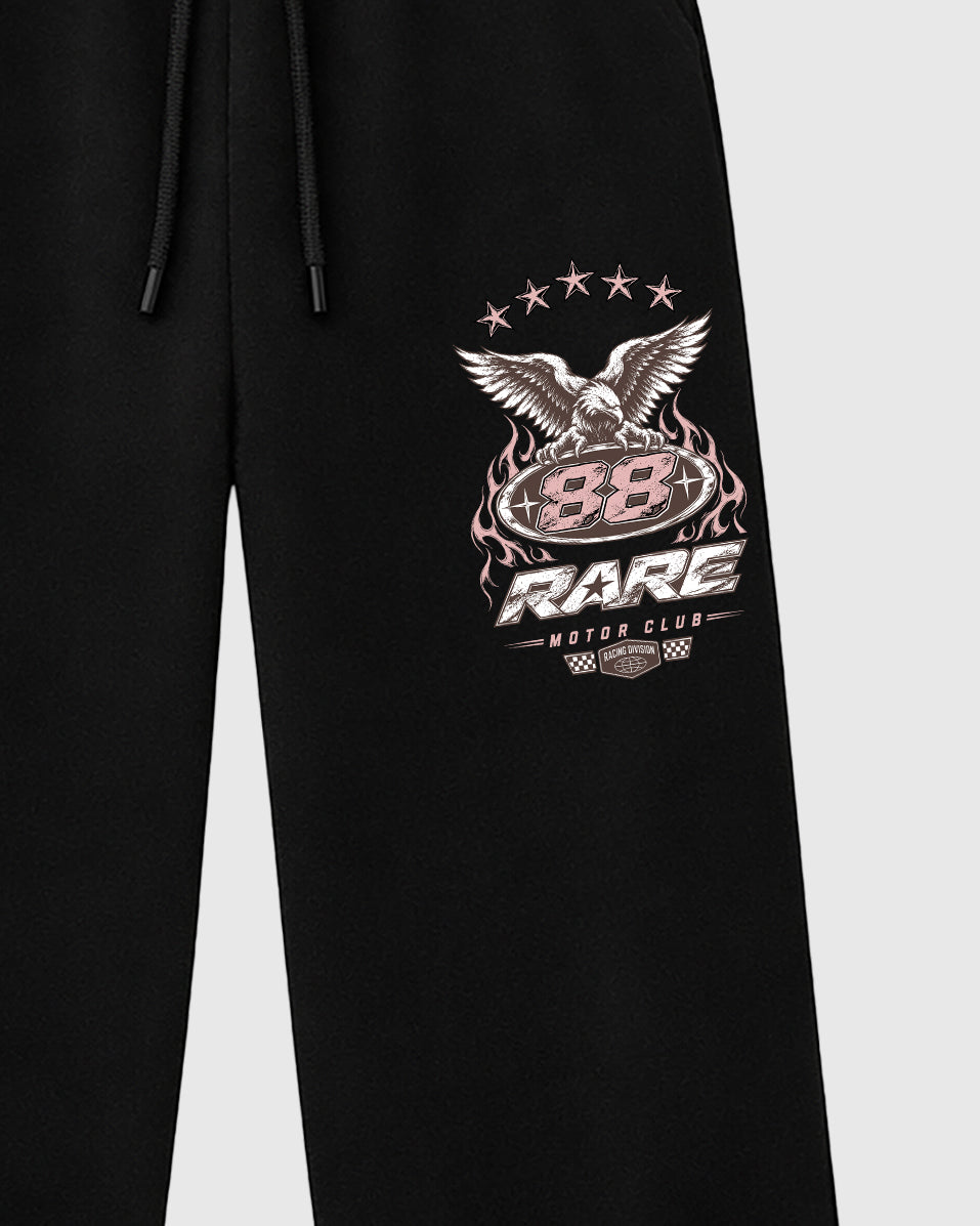 Rare Motor Club graphic wide cut sweatpants designed to match the Air Jordan 3 Fireside, featuring coordinated Black 2 options for a perfect streetwear vibe.