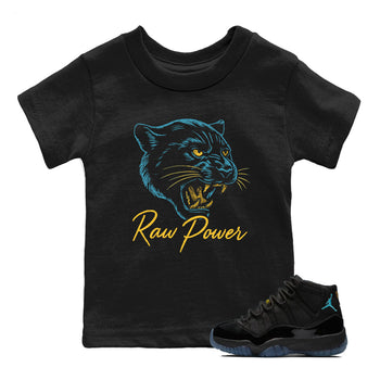 Sneaker match tees – Sneaker Tees To Match Air Jordan 11 Gamma Shoes – Raw Power Kids T-Shirt Black 1