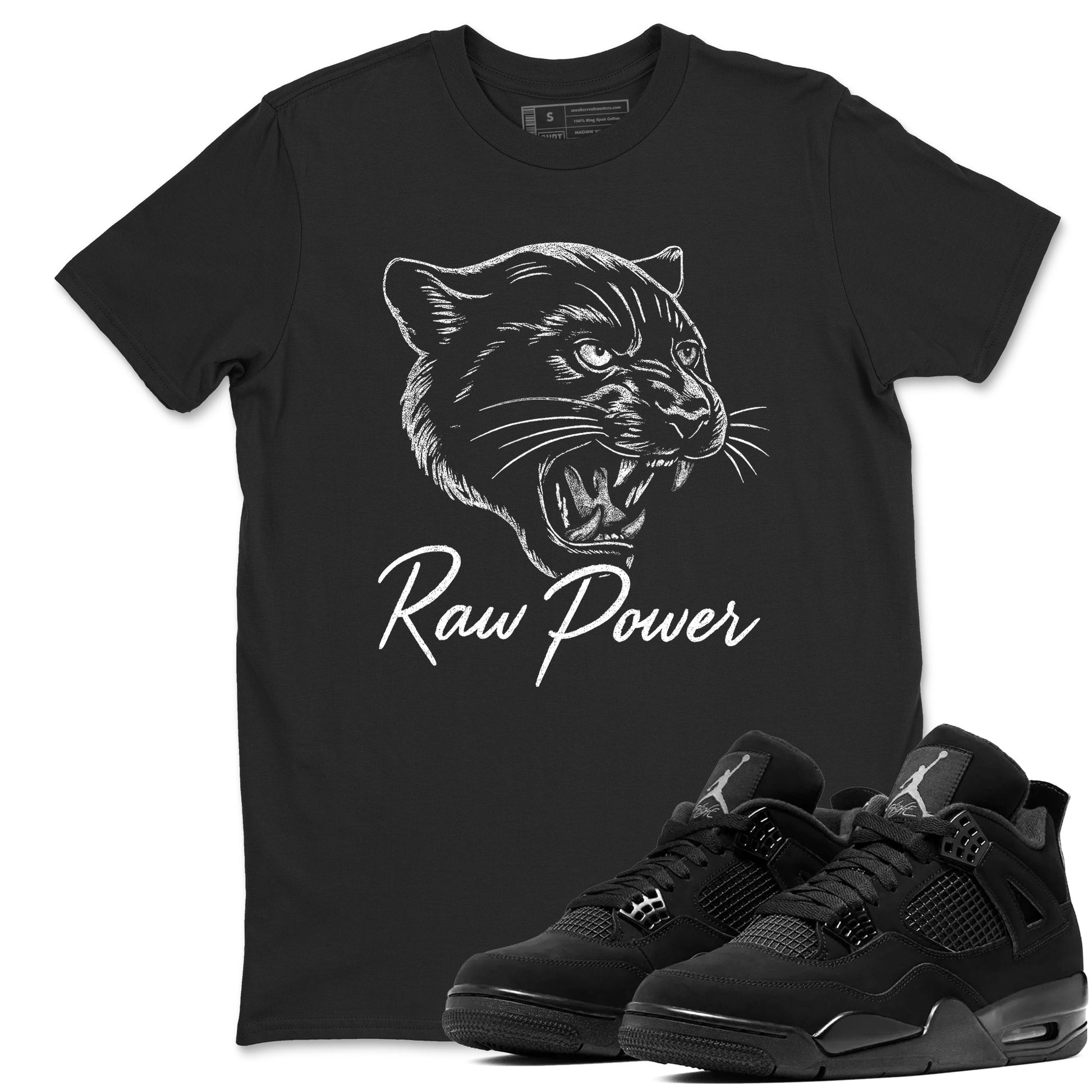 Sneaker match tees – Sneaker Tees To Match Air Jordan 4 Black Cat Shoes – Raw Power Tee Black 1