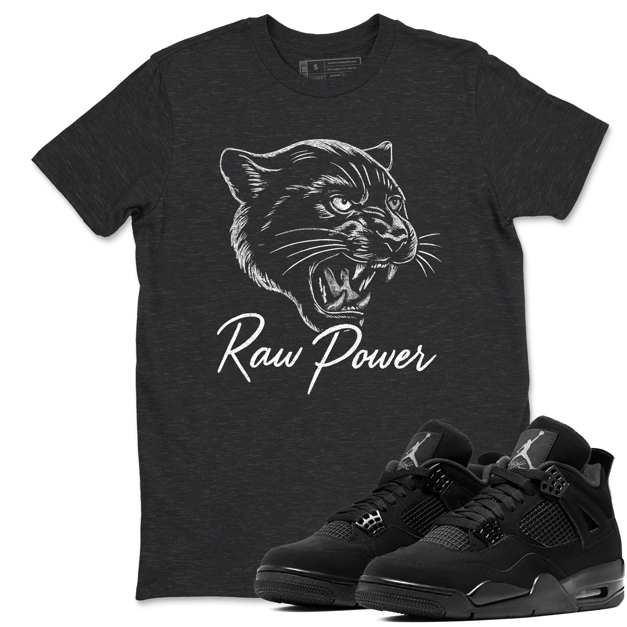 Sneaker match tees – Sneaker Tees To Match Air Jordan 4 Black Cat Shoes – Raw Power Tee Charcoal Heather 1