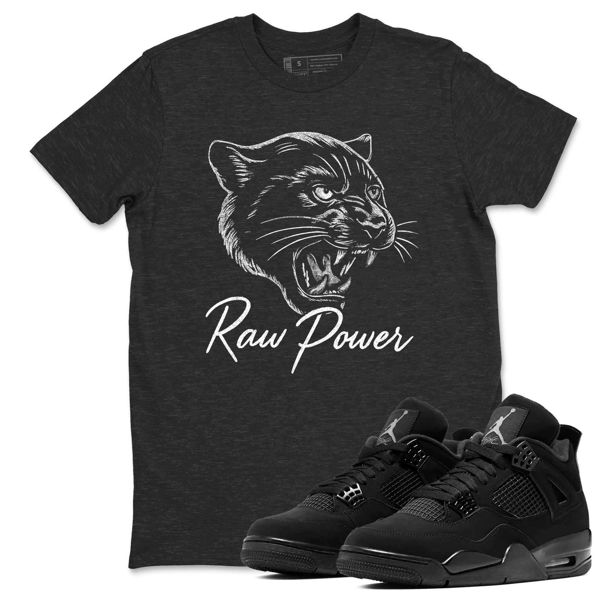 Sneaker match tees – Sneaker Tees To Match Air Jordan 4 Black Cat Shoes – Raw Power Tee Charcoal Heather 1