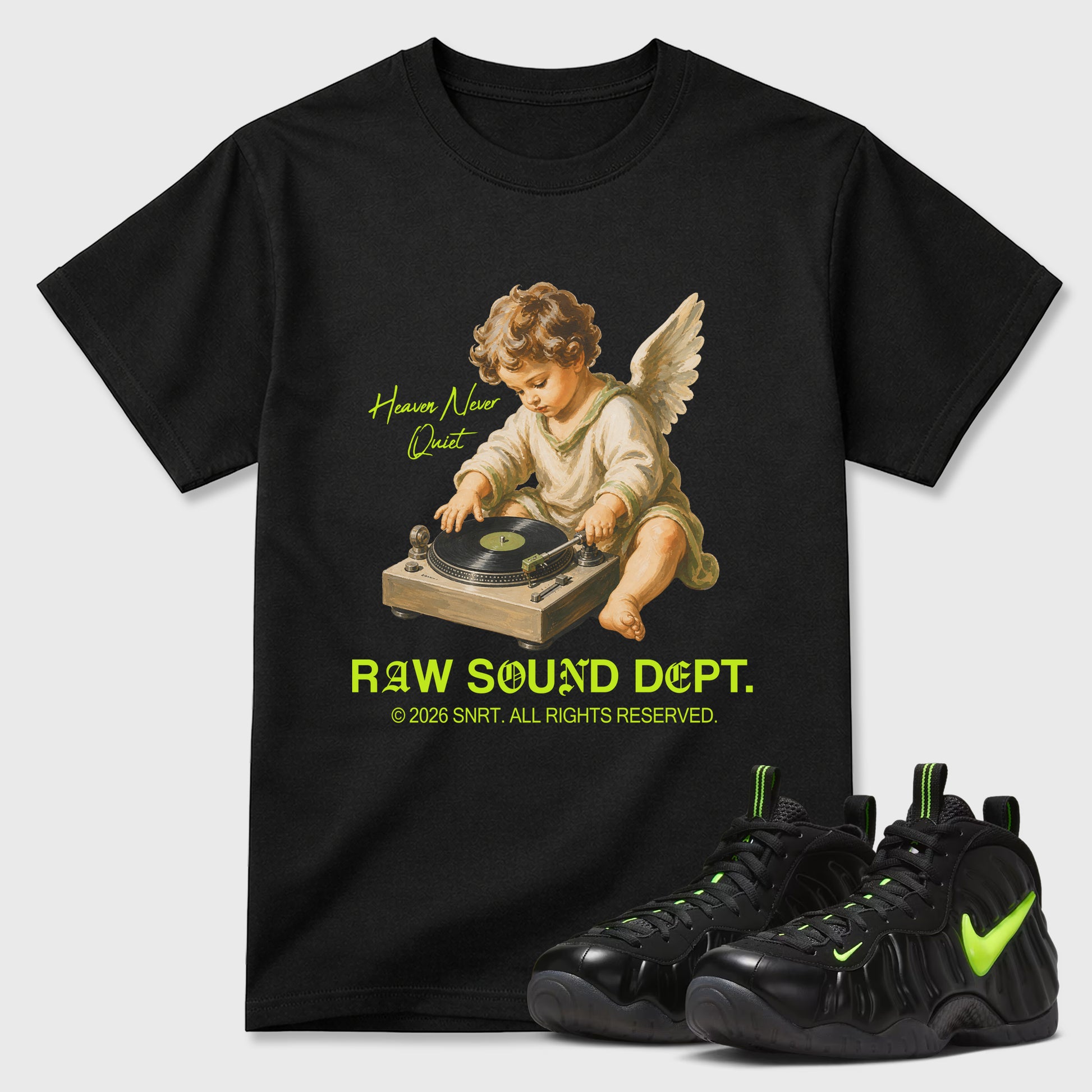 Sneaker match tees – Sneaker Tees To Match Air Foamposite Pro Black Shoes – Raw Sound Dept Tee Black 1