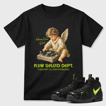Sneaker match tees – Sneaker Tees To Match Air Foamposite Pro Black Shoes – Raw Sound Dept Tee Black 1