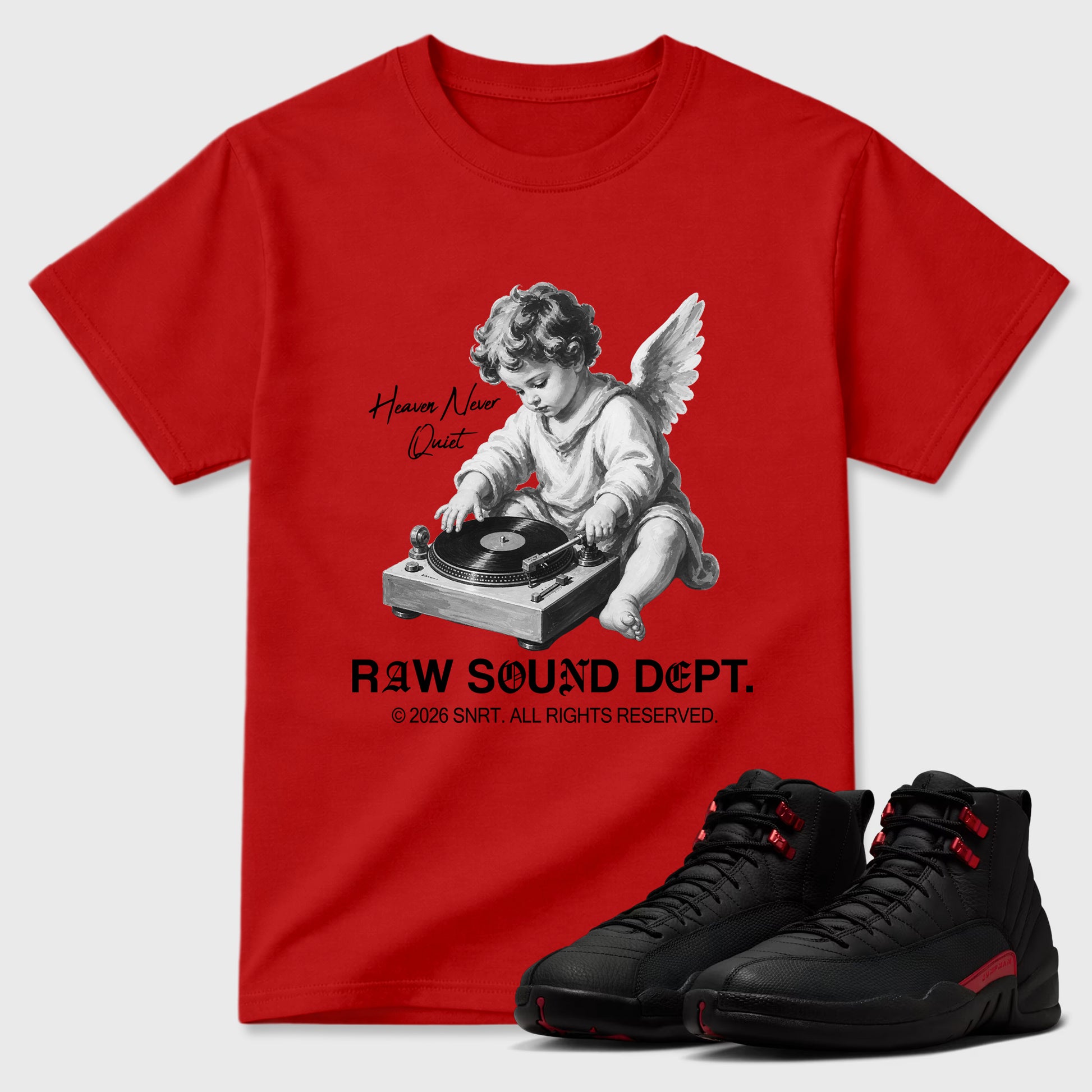 Sneaker match tees – Sneaker Tees To Match Air Jordan 12 Bloodline Shoes – Raw Sound Dept Tee Red 1