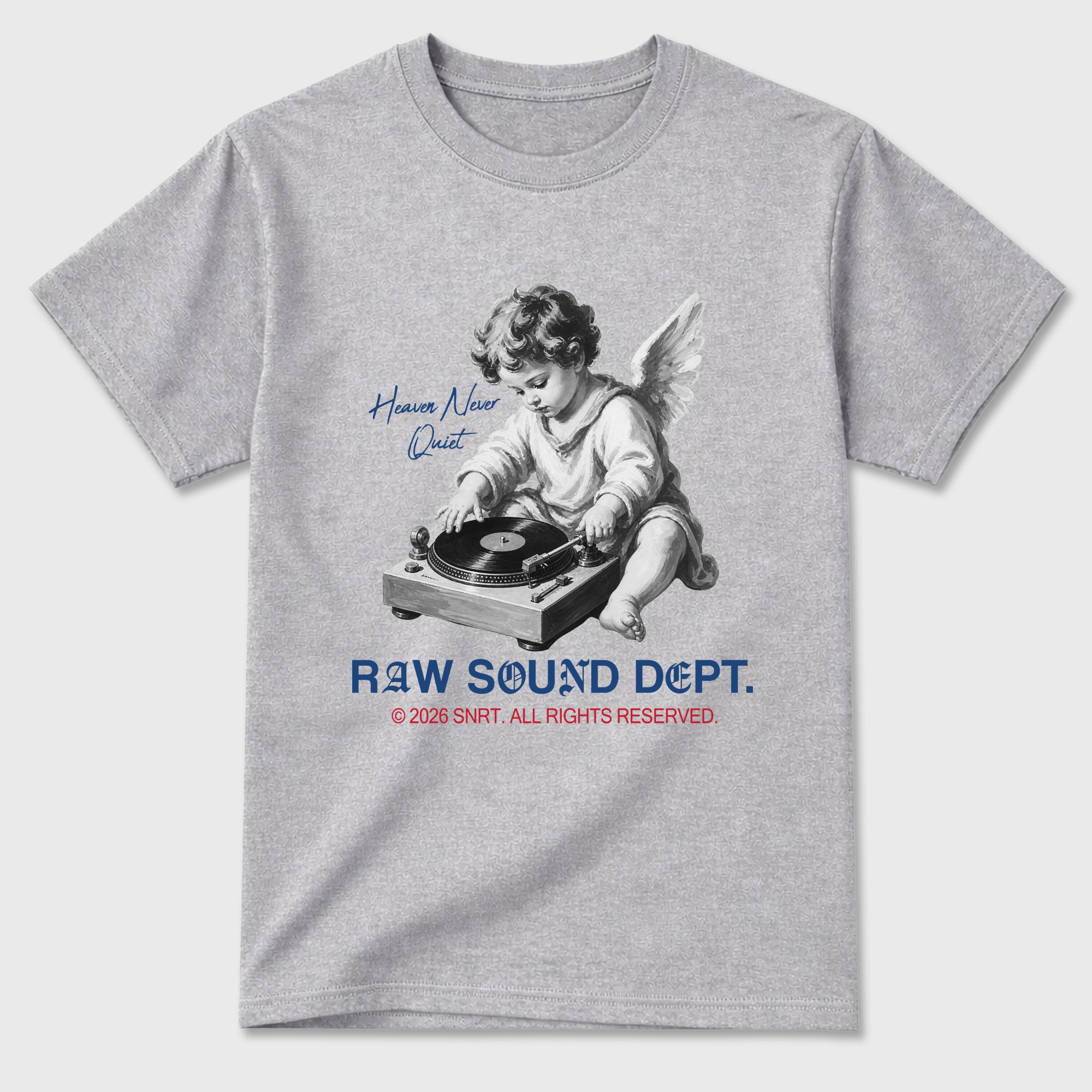 Raw Sound Dept Graphic T-Shirt featuring original streetwear artwork designed to match the Air Jordan 3 True Blue. Heather Grey 2 Graphic T-Shirt.