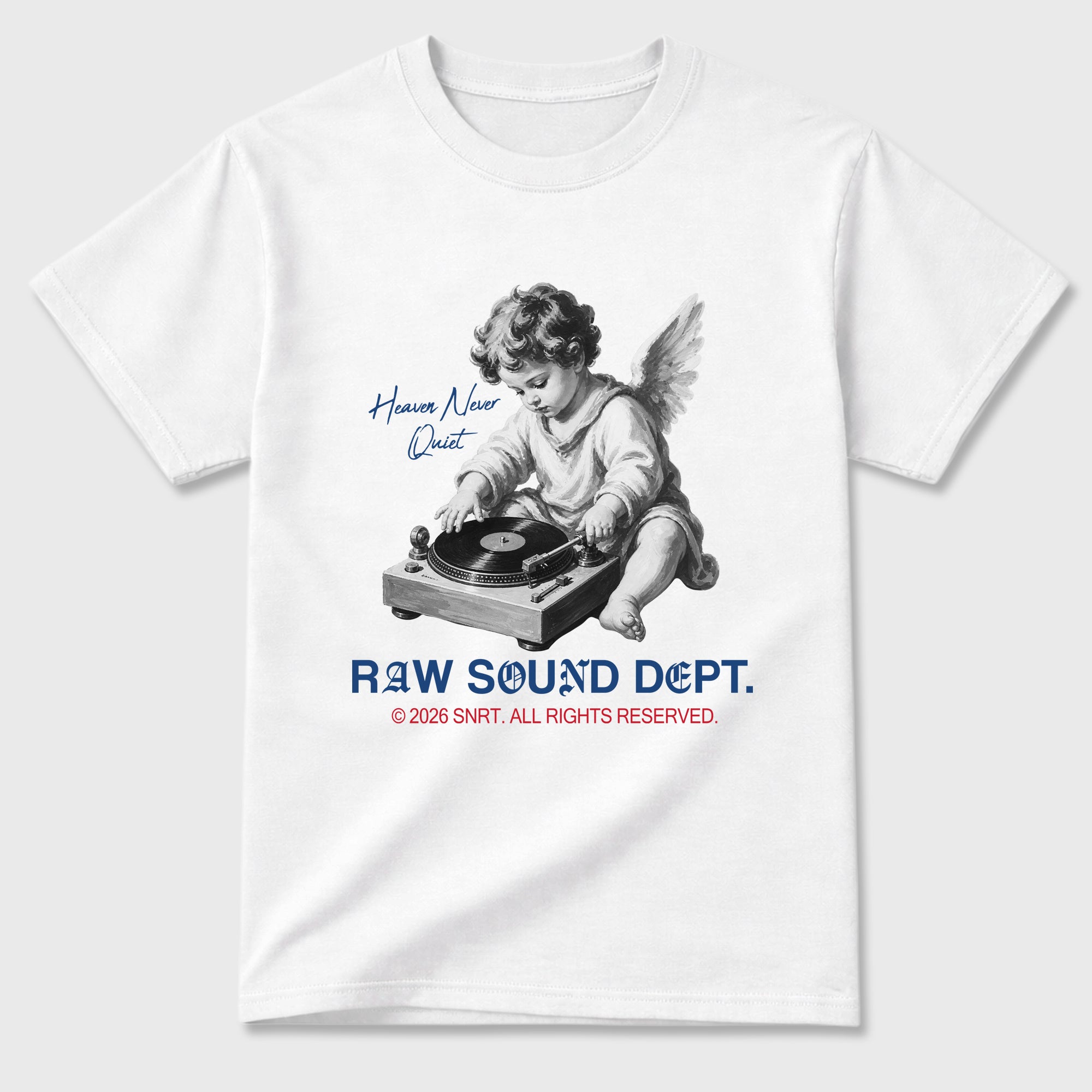 Raw Sound Dept Graphic T-Shirt featuring original streetwear artwork designed to match the Air Jordan 3 True Blue. White 2 Graphic T-Shirt.
