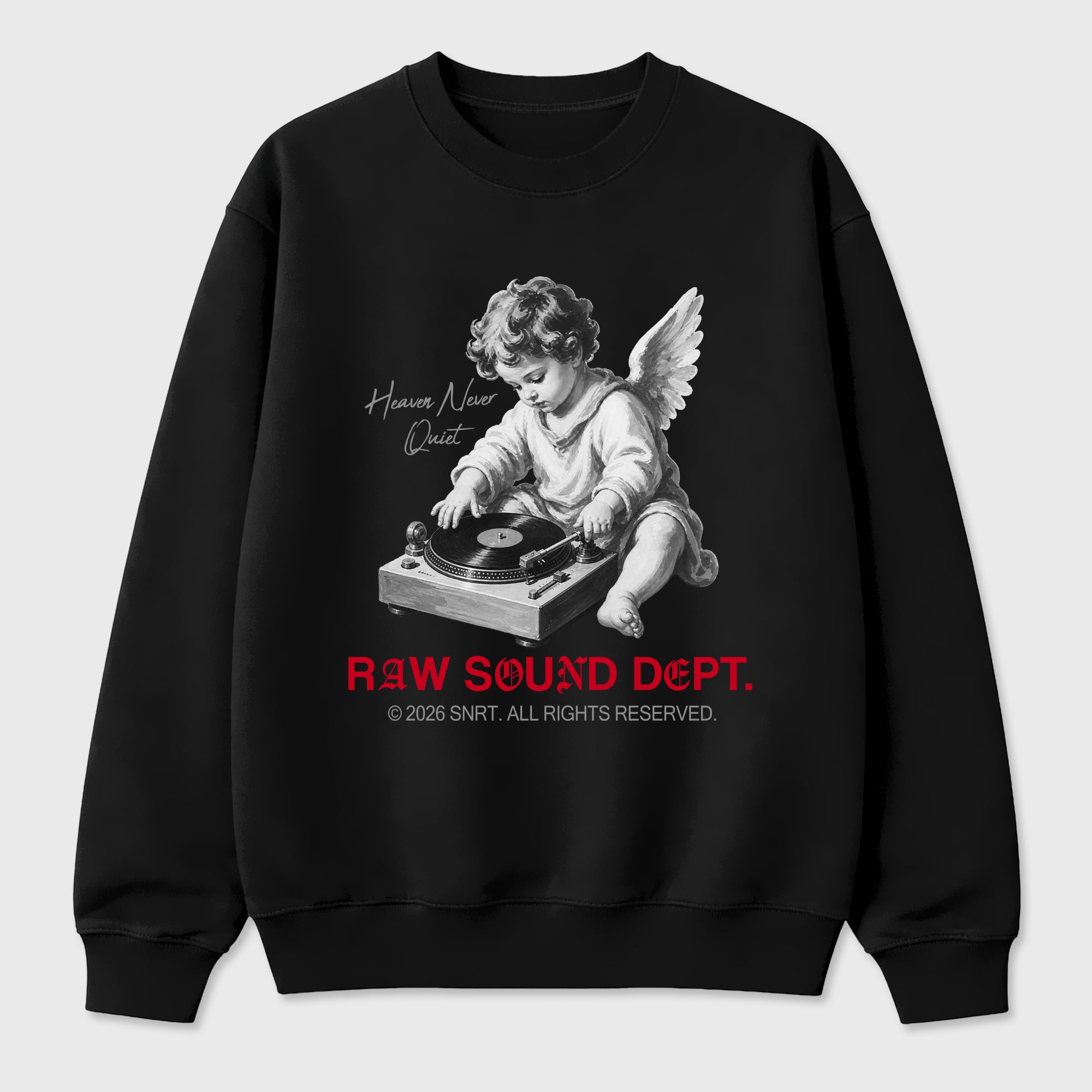 Raw Sound Dept Graphic T-Shirt sneaker match tee designed for the Air Jordan 4 Toro Bravo, featuring coordinated color options for a perfect streetwear match. Black 2 shirt.