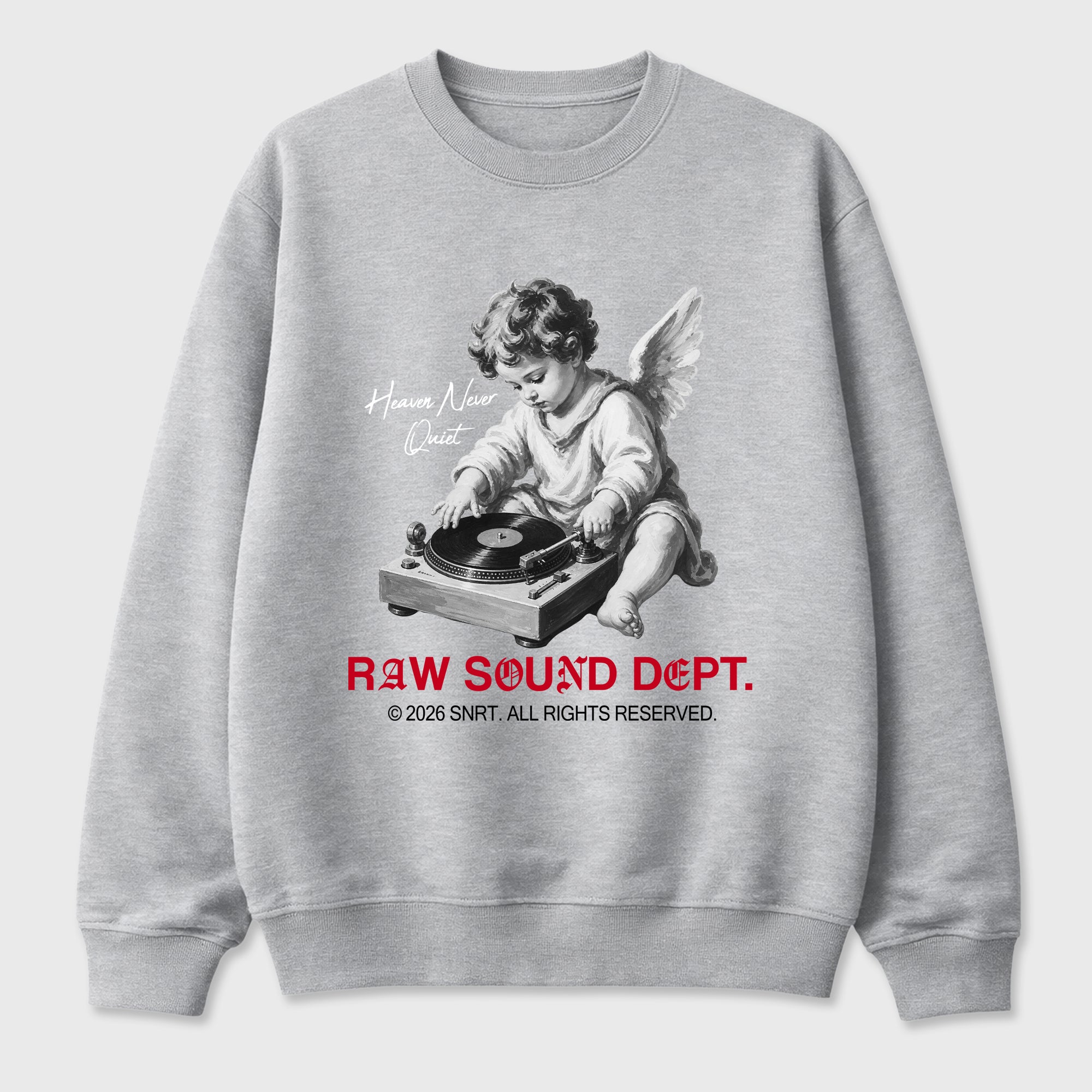 Raw Sound Dept Graphic T-Shirt sneaker match tee designed for the Air Jordan 4 Toro Bravo, featuring coordinated color options for a perfect streetwear match. Heather Grey 2 shirt.
