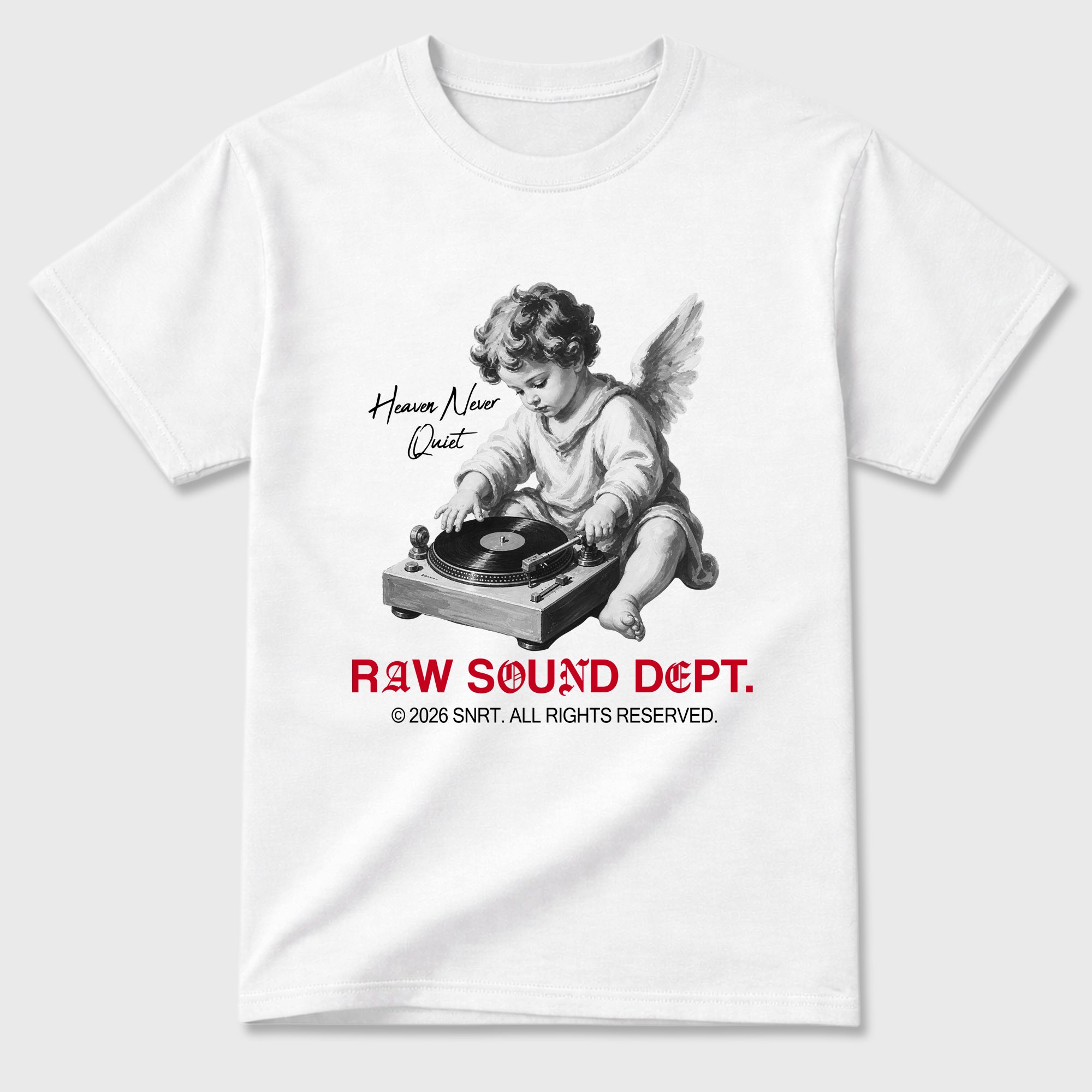 Raw Sound Dept Graphic T-Shirt sneaker match tee designed for the Air Jordan 4 Toro Bravo, featuring coordinated color options for a perfect streetwear match. White 2 shirt.
