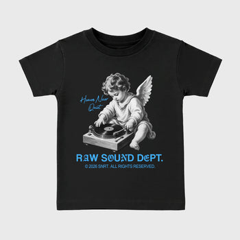 Raw Sound Dept affordable baby and kids t-shirt designed to match the Air Jordan 5 Black Carolina, featuring coordinated Black 2 options for the perfect little sneakerhead streetwear look.