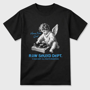 Raw Sound Dept Graphic T-Shirt sneaker match tee designed for the Air Jordan 5 Black Carolina, featuring coordinated color options for a perfect streetwear match. Black 2 shirt.