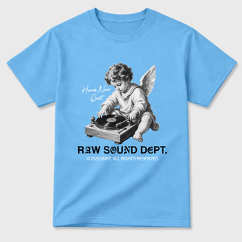 Raw Sound Dept Graphic T-Shirt sneaker match tee designed for the Air Jordan 5 Black Carolina, featuring coordinated color options for a perfect streetwear match. Carolina Blue 2 shirt.