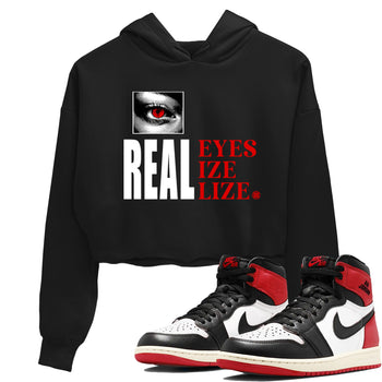 1s Black Toe shirts to match jordans Real Eyes best t shirts to wear with jordans Air Jordan 1 High OG Black Toe match shoes to clothes SNRT Sneaker Tees unisex cotton Black 1 crop tee
