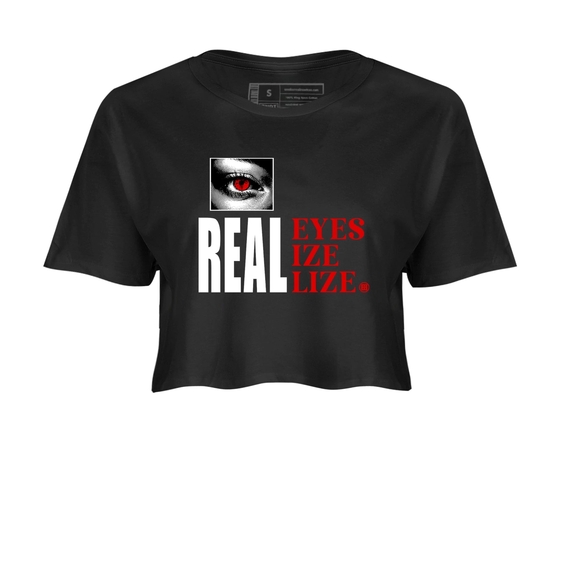 1s Black Toe shirts to match jordans Real Eyes best t shirts to wear with jordans Air Jordan 1 High OG Black Toe match shoes to clothes SNRT Sneaker Tees unisex cotton Black 2 crop tee