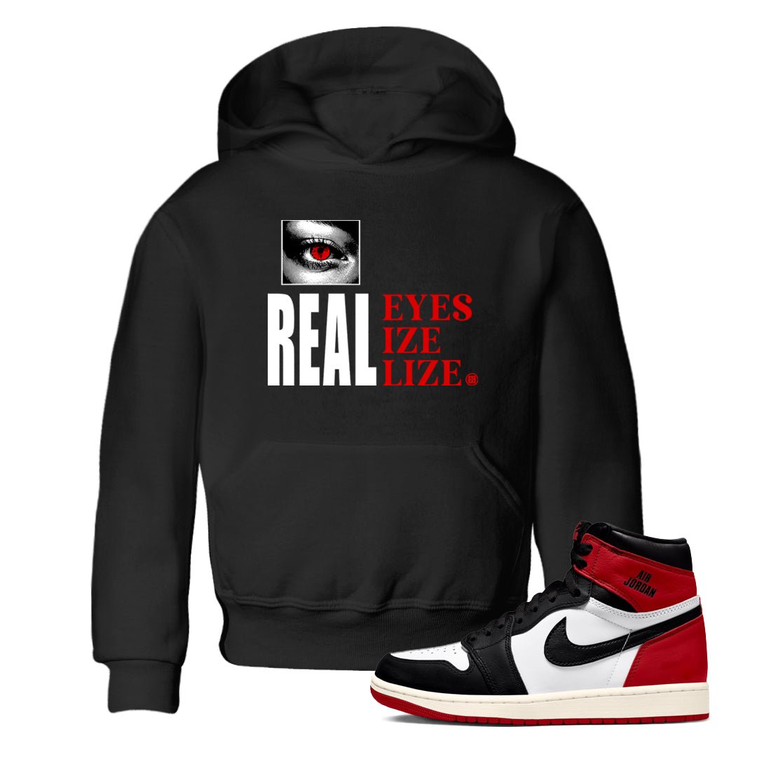 1s Black Toe shirts to match jordans Real Eyes best t shirts to wear with jordans Air Jordan 1 High OG Black Toe match shoes to clothes SNRT Sneaker Tees Youth Baby Black 1 tee