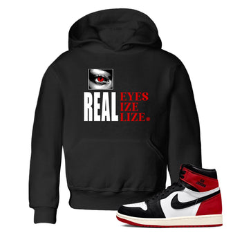 1s Black Toe shirts to match jordans Real Eyes best t shirts to wear with jordans Air Jordan 1 High OG Black Toe match shoes to clothes SNRT Sneaker Tees Youth Baby Black 1 tee