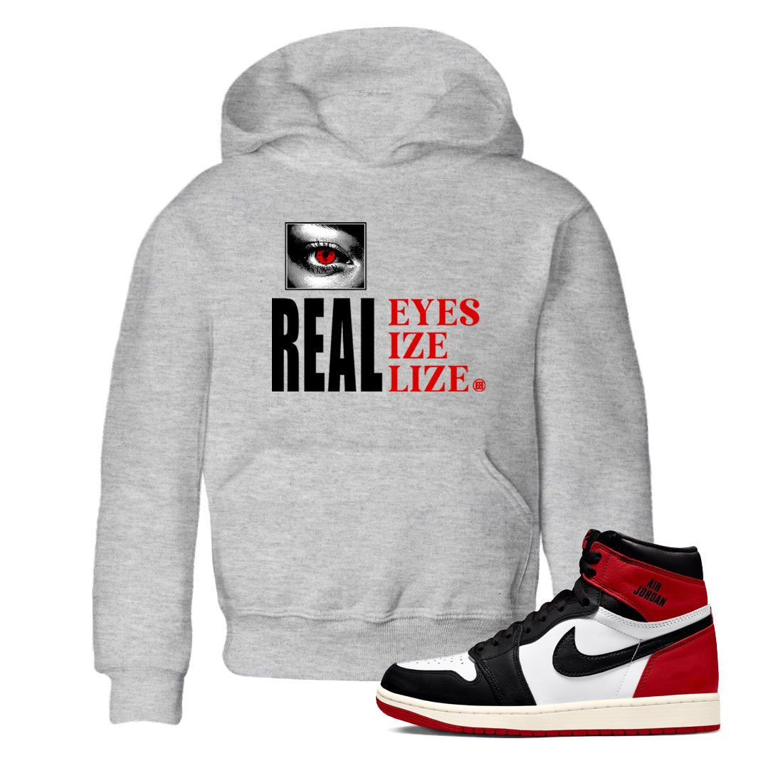1s Black Toe shirts to match jordans Real Eyes best t shirts to wear with jordans Air Jordan 1 High OG Black Toe match shoes to clothes SNRT Sneaker Tees Youth Baby Heather Grey 1 tee