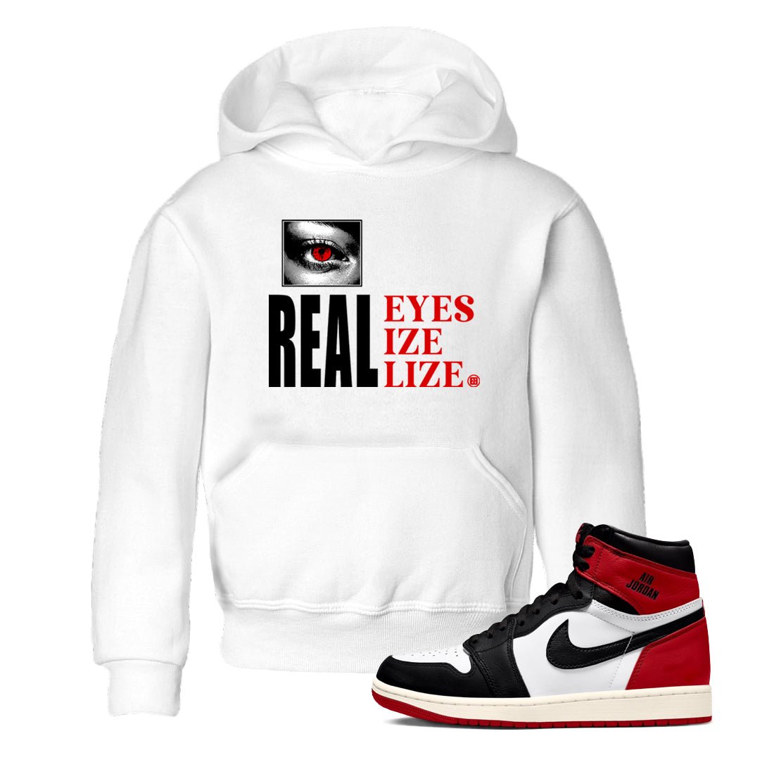 1s Black Toe shirts to match jordans Real Eyes best t shirts to wear with jordans Air Jordan 1 High OG Black Toe match shoes to clothes SNRT Sneaker Tees Youth Baby White 1 tee