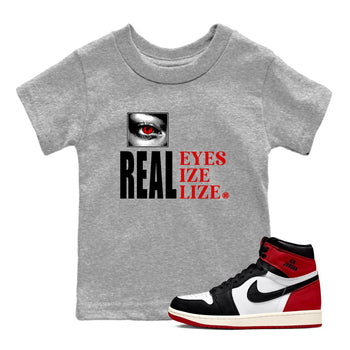 1s Black Toe shirts to match jordans Real Eyes best t shirts to wear with jordans Air Jordan 1 High OG Black Toe match shoes to clothes SNRT Sneaker Tees Youth Baby Heather Grey 1 tee