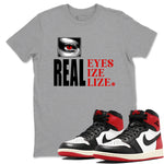 1s Black Toe shirts to match jordans Real Eyes best t shirts to wear with jordans Air Jordan 1 High OG Black Toe match shoes to clothes SNRT Sneaker Tees unisex cotton Heather Grey 1 shirts