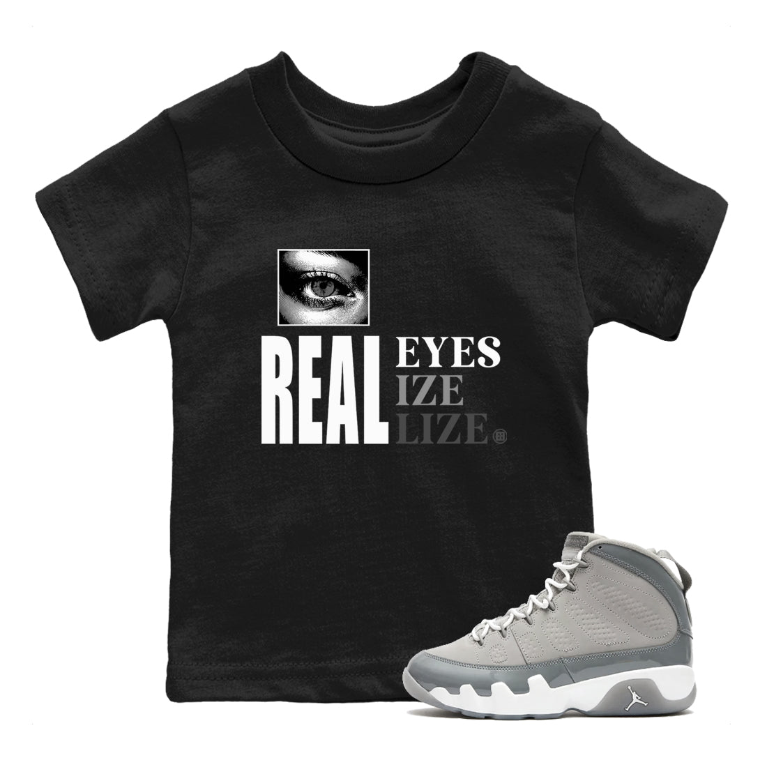 9s Cool Grey shirts to match jordans Real Eyes best t shirts to wear with jordans Air Jordan 9 Retro Cool Grey match shoes to clothes SNRT Sneaker Tees Youth Baby Black 1 tee