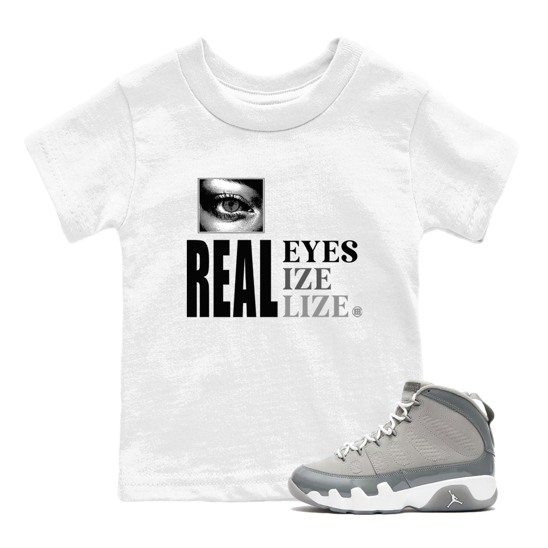 9s Cool Grey shirts to match jordans Real Eyes best t shirts to wear with jordans Air Jordan 9 Retro Cool Grey match shoes to clothes SNRT Sneaker Tees Youth Baby White 1 tee
