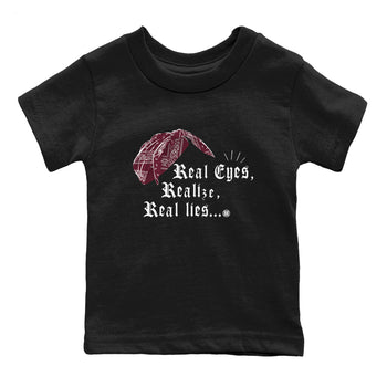 Air Jordan 1 High OG Metallic Burgundy shirts to match jordans Real Eyes Realize Real Lies sneaker match tees Air Jordan 1 Metallic Burgundy SNRT Sneaker Tees streetwear brand Baby and Youth Black 2 cotton tee