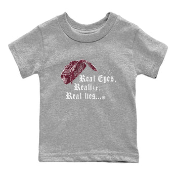 Air Jordan 1 High OG Metallic Burgundy shirts to match jordans Real Eyes Realize Real Lies sneaker match tees Air Jordan 1 Metallic Burgundy SNRT Sneaker Tees streetwear brand Baby and Youth Heather Grey 2 cotton tee
