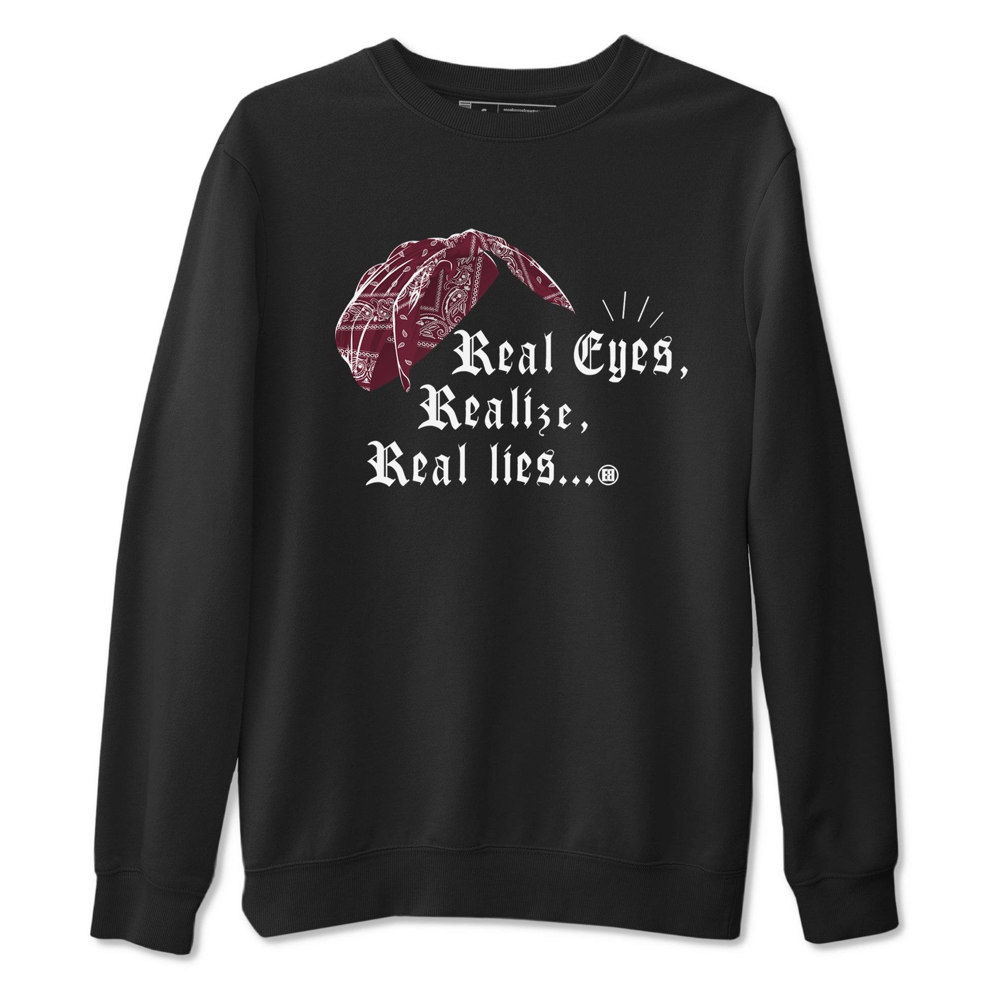 Air Jordan 1 High OG Metallic Burgundy shirts to match jordans Real Eyes Realize Real Lies sneaker match tees Air Jordan 1 Metallic Burgundy SNRT Sneaker Tees streetwear brand Black 2 unisex cotton tee