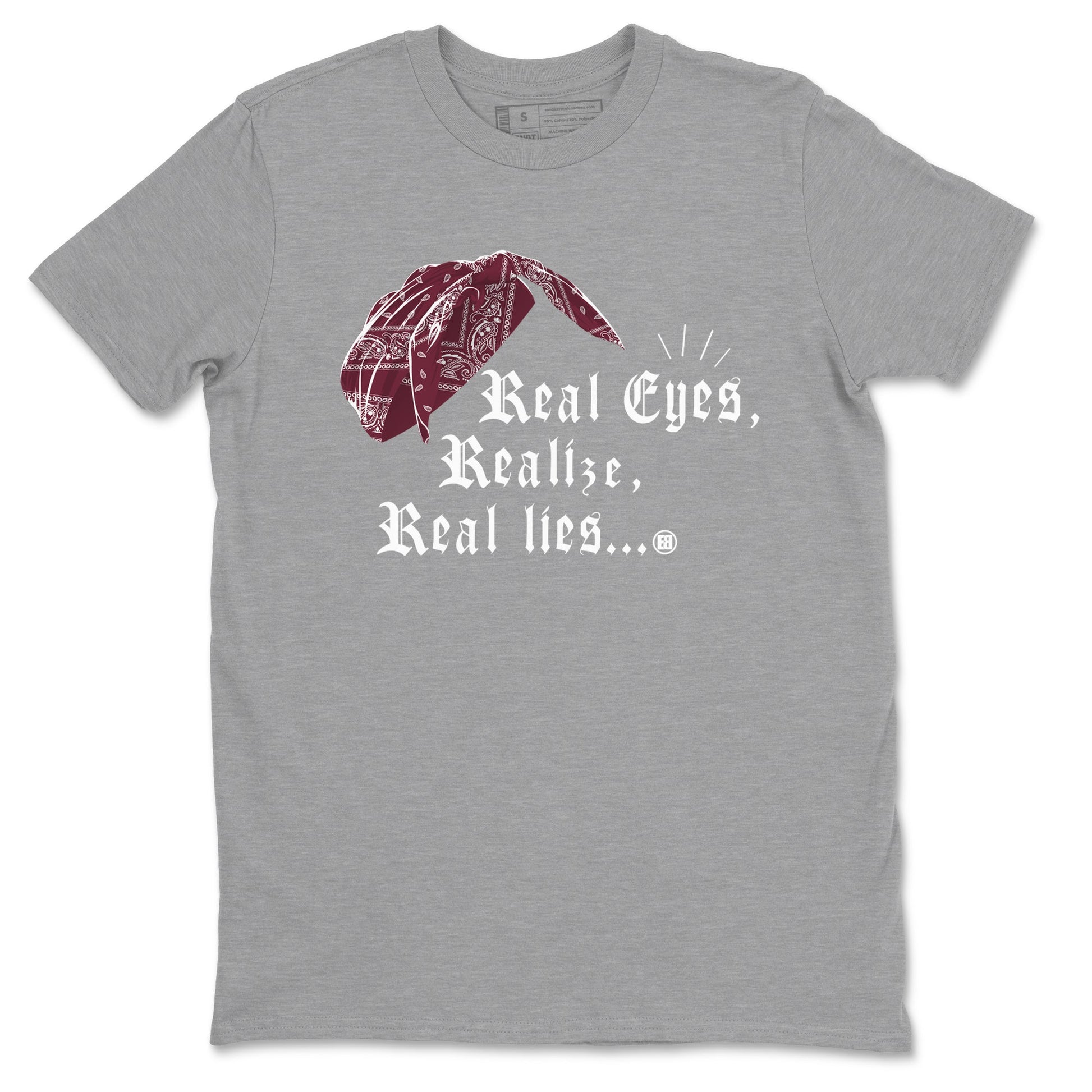 Air Jordan 1 High OG Metallic Burgundy shirts to match jordans Real Eyes Realize Real Lies sneaker match tees Air Jordan 1 Metallic Burgundy SNRT Sneaker Tees streetwear brand Heather Grey 2 unisex cotton tee