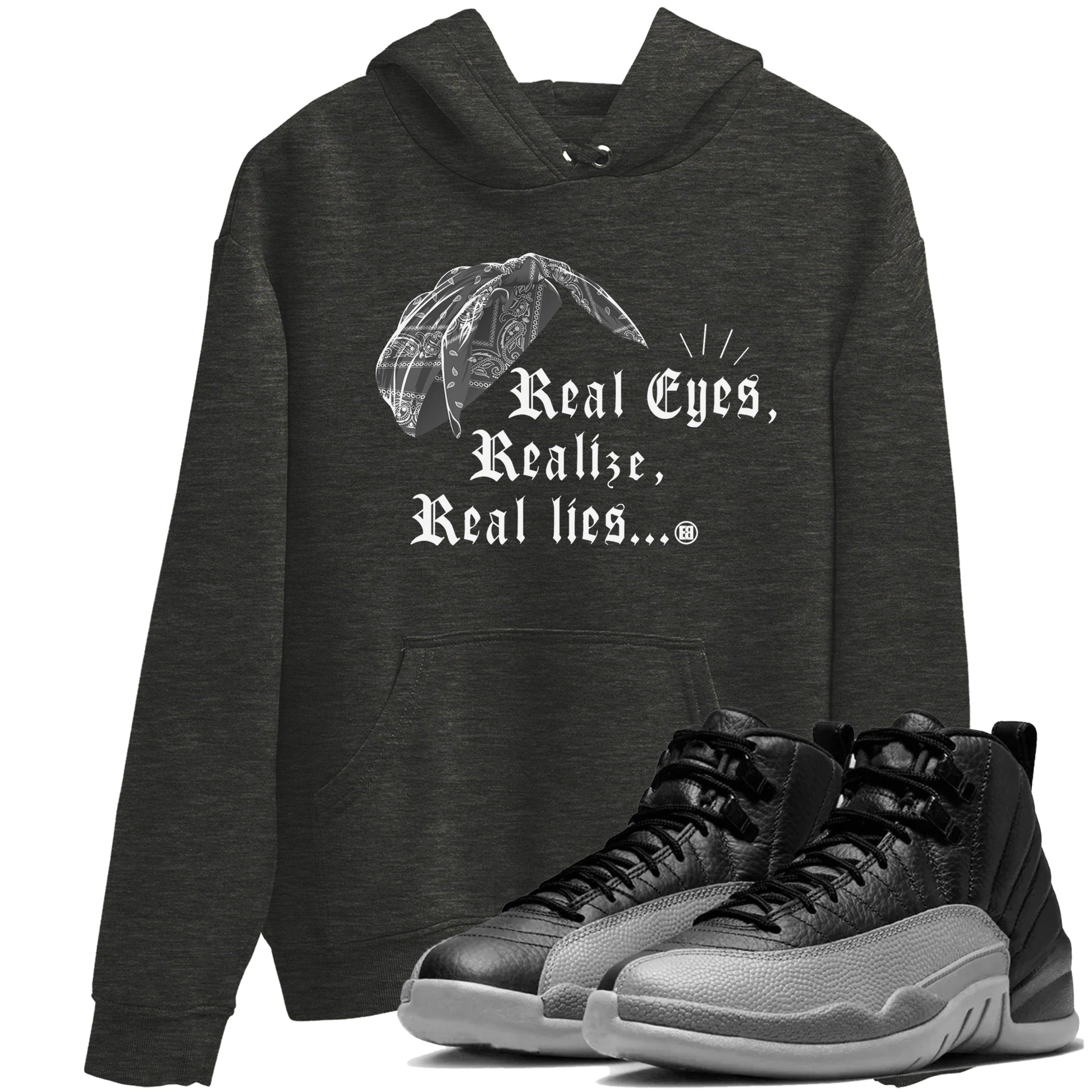 12s Black Wolf Grey shirts to match jordans Real Eyes Realize Real Lies sneaker match tees Air Jordan 12 Barons SNRT Sneaker Release Tees unisex cotton Charcoal Heather 1 crew neck shirts