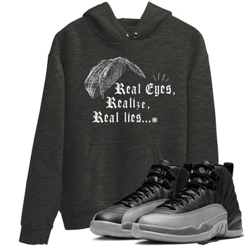 12s Black Wolf Grey shirts to match jordans Real Eyes Realize Real Lies sneaker match tees Air Jordan 12 Barons SNRT Sneaker Release Tees unisex cotton Charcoal Heather 1 crew neck shirts