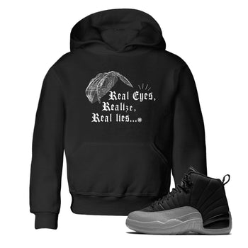 12s Black Wolf Grey shirts to match jordans Real Eyes Realize Real Lies sneaker match tees Air Jordan 12 Barons SNRT Sneaker Release Tees Youth Baby Black 1 crew neck shirts