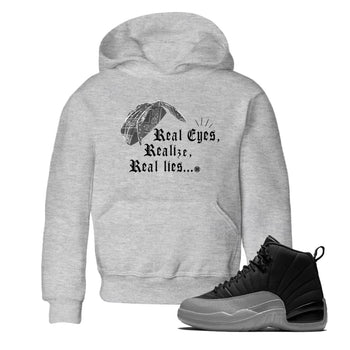 12s Black Wolf Grey shirts to match jordans Real Eyes Realize Real Lies sneaker match tees Air Jordan 12 Barons SNRT Sneaker Release Tees Youth Baby Heather Grey 1 crew neck shirts