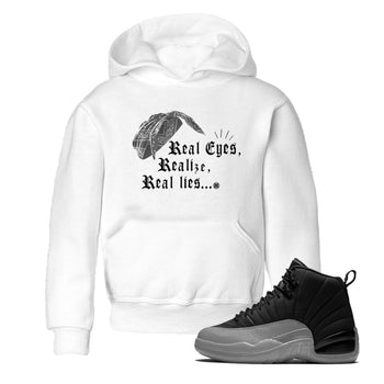 12s Black Wolf Grey shirts to match jordans Real Eyes Realize Real Lies sneaker match tees Air Jordan 12 Barons SNRT Sneaker Release Tees Youth Baby White 1 crew neck shirts