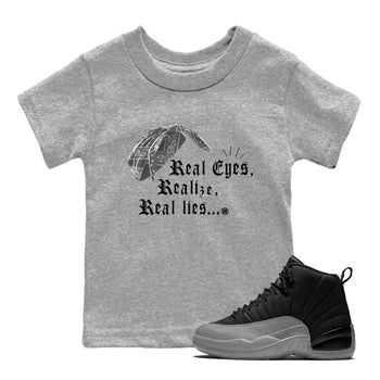 12s Black Wolf Grey shirts to match jordans Real Eyes Realize Real Lies sneaker match tees Air Jordan 12 Barons SNRT Sneaker Release Tees Youth Baby Heather Grey 1 crew neck shirts