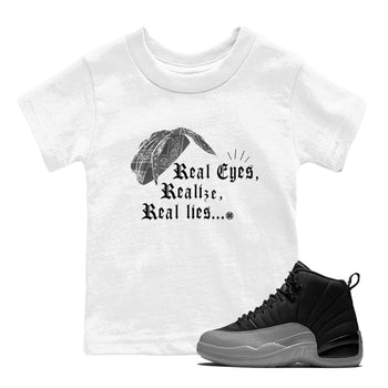 12s Black Wolf Grey shirts to match jordans Real Eyes Realize Real Lies sneaker match tees Air Jordan 12 Barons SNRT Sneaker Release Tees Youth Baby White 1 crew neck shirts