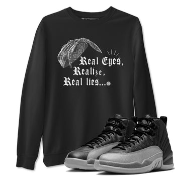12s Black Wolf Grey shirts to match jordans Real Eyes Realize Real Lies sneaker match tees Air Jordan 12 Barons SNRT Sneaker Release Tees unisex cotton Black 1 crew neck shirts