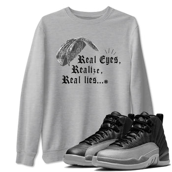 12s Black Wolf Grey shirts to match jordans Real Eyes Realize Real Lies sneaker match tees Air Jordan 12 Barons SNRT Sneaker Release Tees unisex cotton Heather Grey 1 crew neck shirts